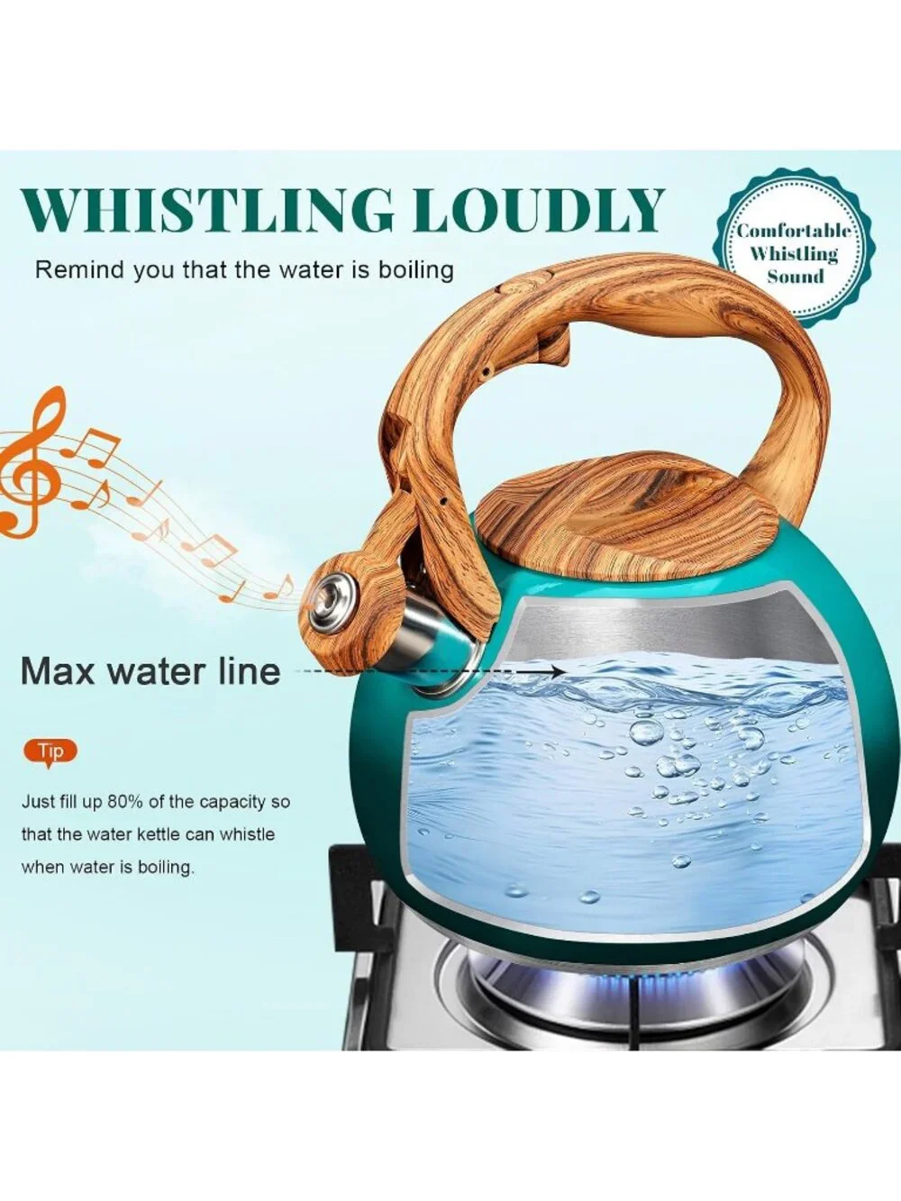 GGC 3.1QT Forest Stainless Steel Whistling Tea Kettle For Kitchen Stove Top